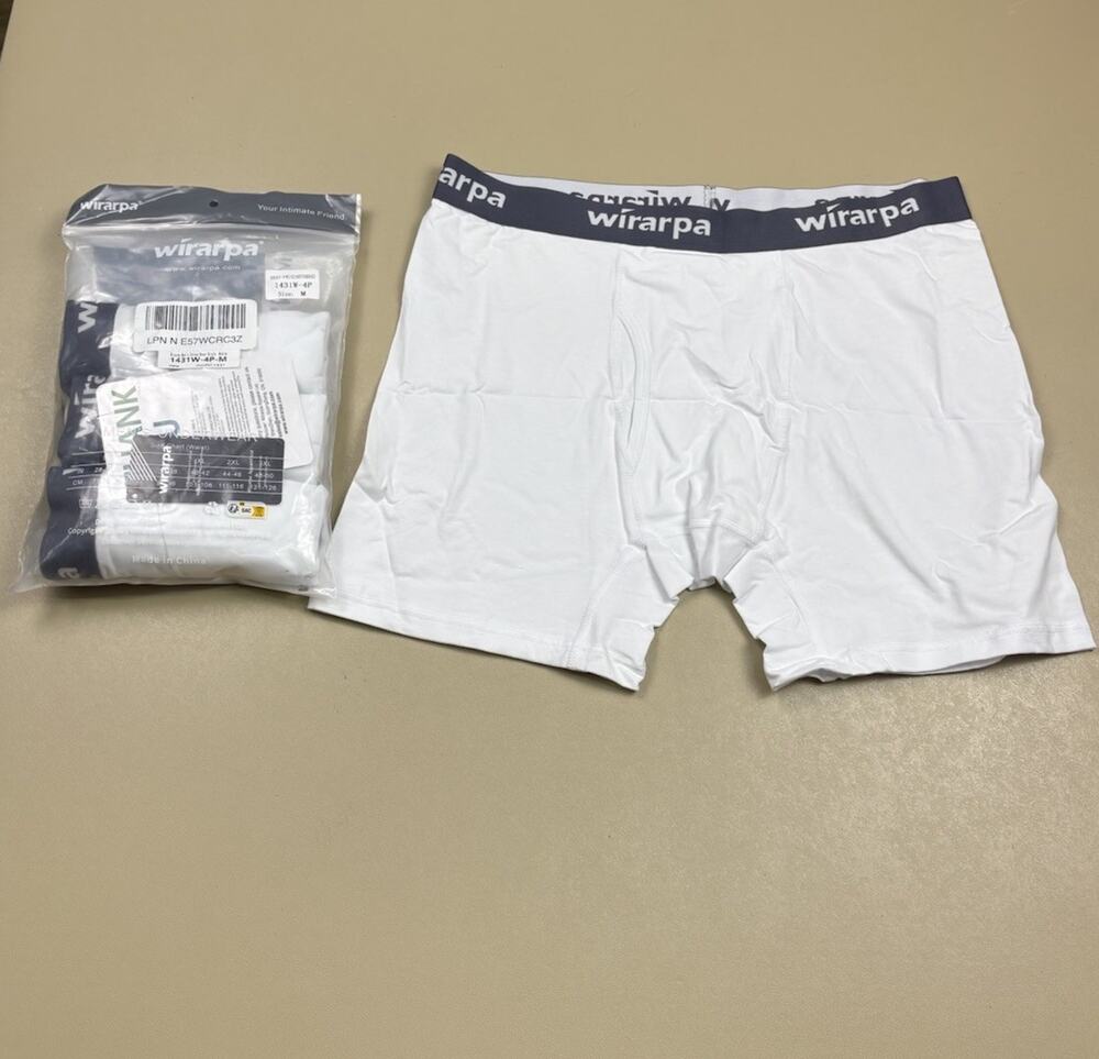 Wirarpa Mens Boxer Briefs Medium 4 Pack White Cotton Stretch Underwear